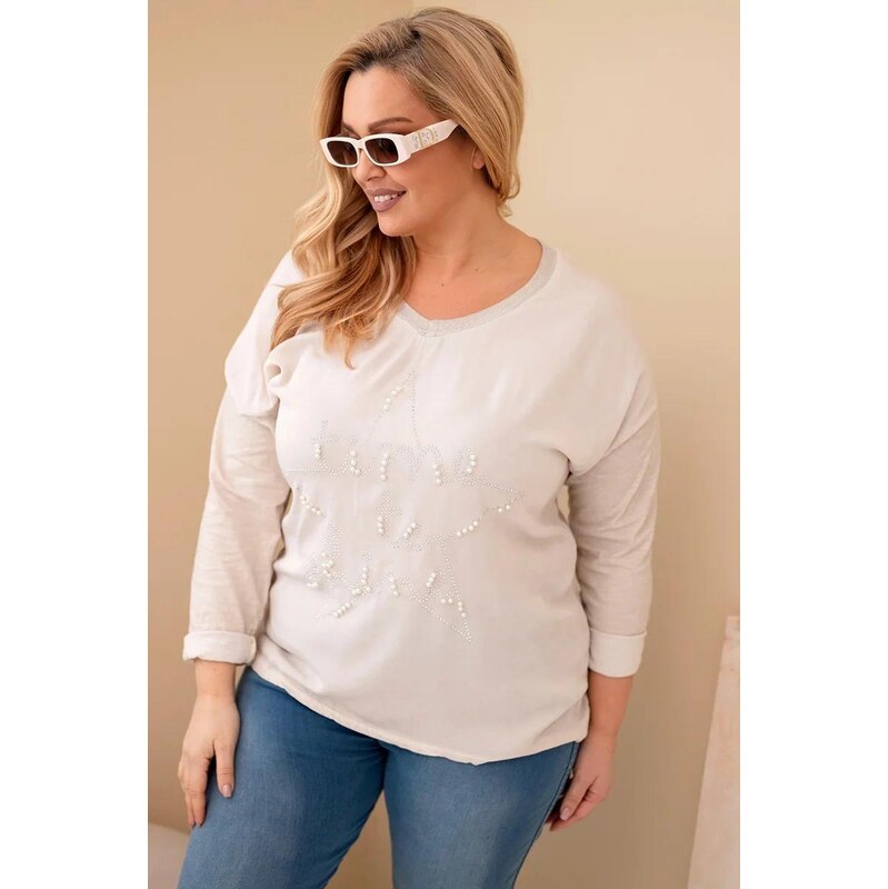 MladaModa Oversize halenka s potiskem s perličkami model 31018