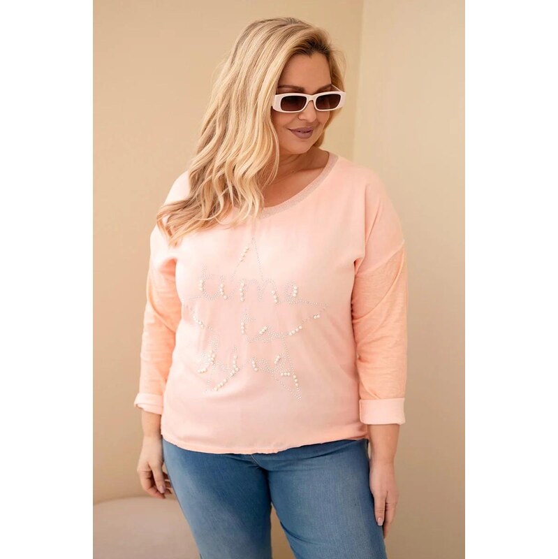 MladaModa Oversize halenka s potiskem s perličkami model 31018