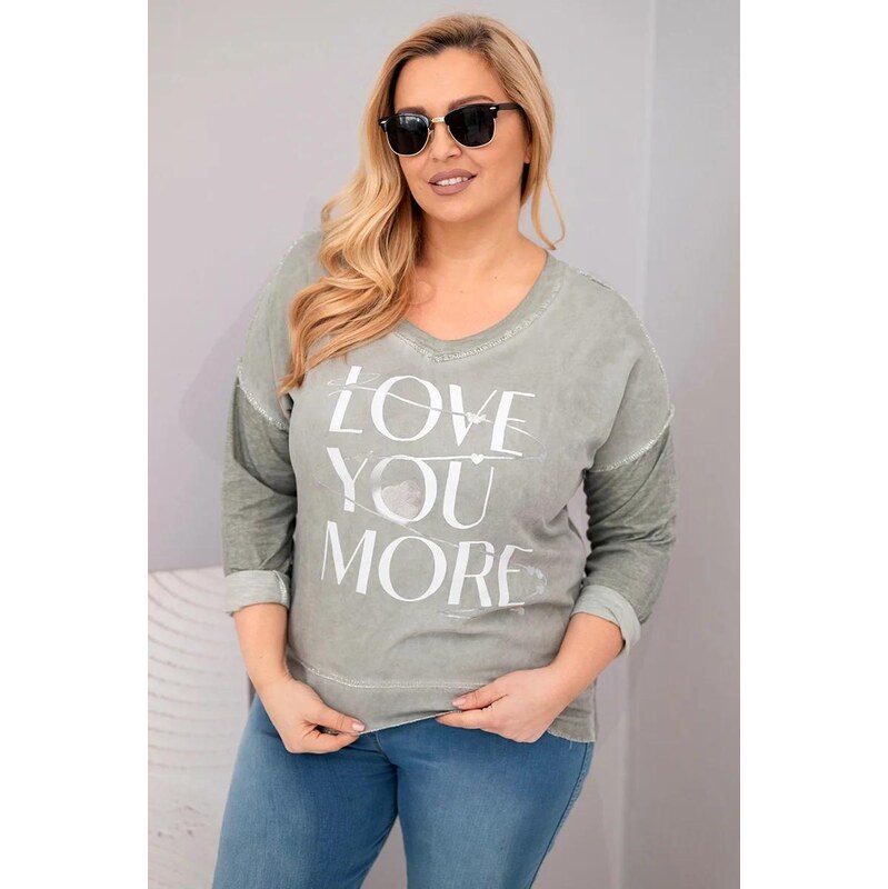 MladaModa Oversize halenka s nápisem Love You More barva khaki