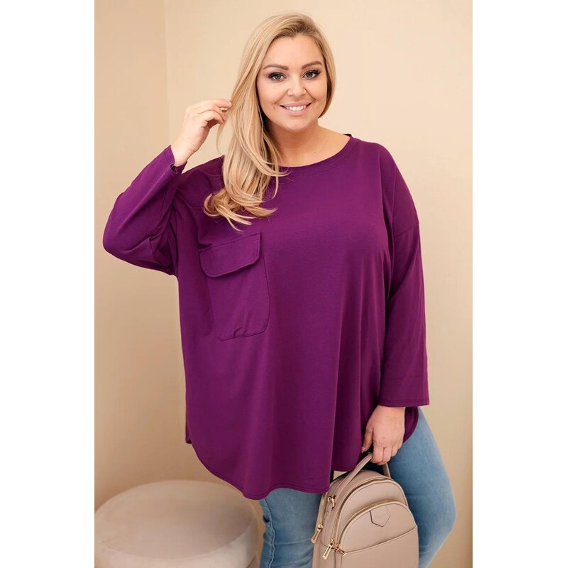 MladaModa Bavlněná oversize halenka s náprsní kapsou model 25210