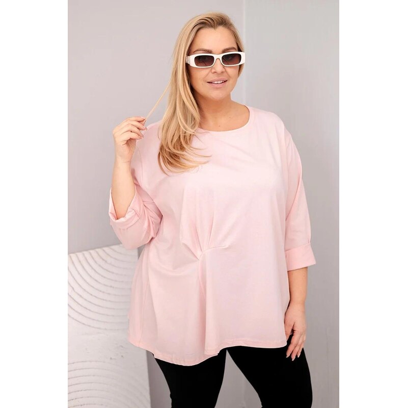 MladaModa Bavlněná oversize halenka s nařasením vpředu model