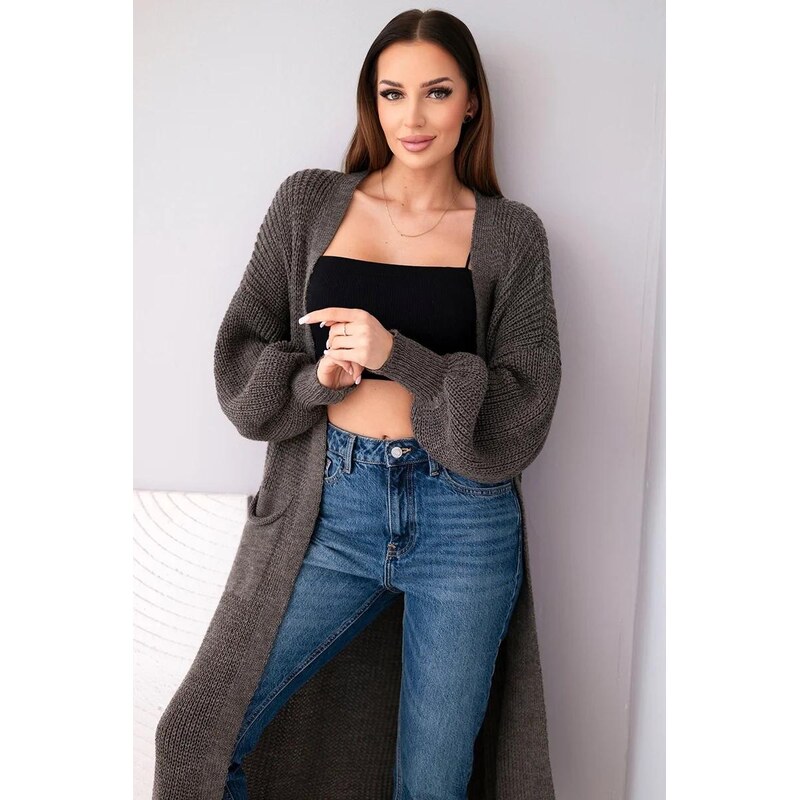 MladaModa Dlouhý kardiganový svetr model IT-8 barva cappuccino 108897909