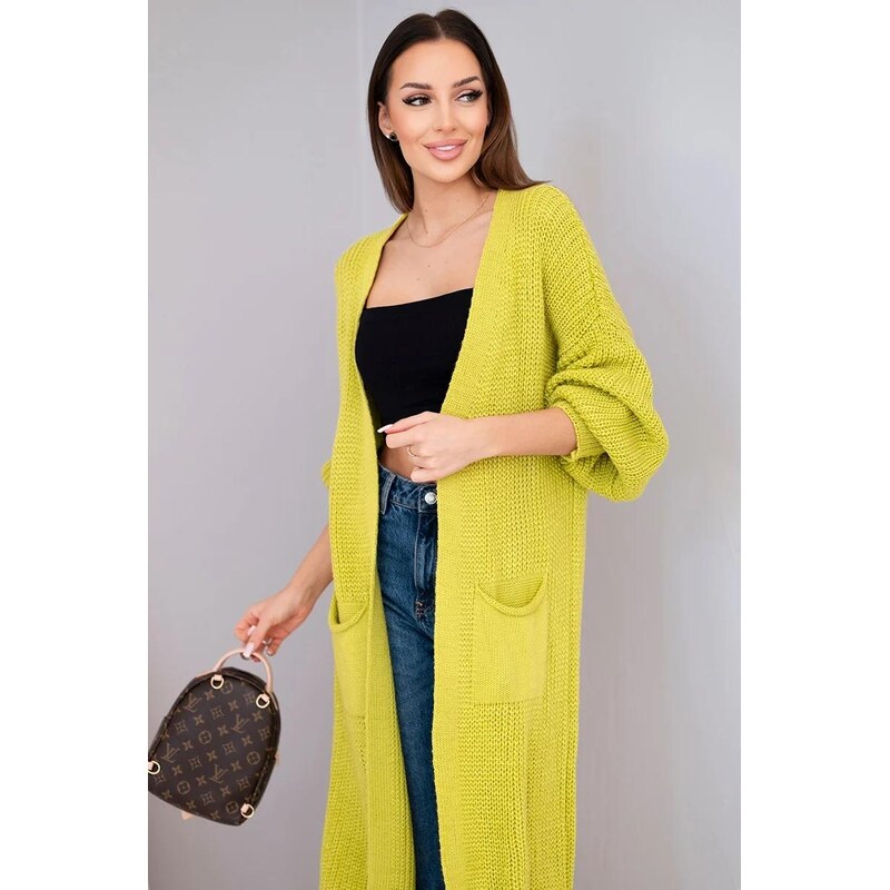 MladaModa Dlouhý kardiganový svetr model IT-8 barva kiwi 102847546