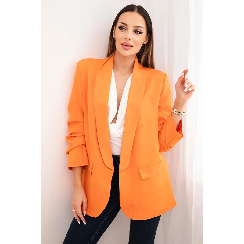 MladaModa Elegantní sako s nařasenými rukávy model 9709 oranžové 80674305