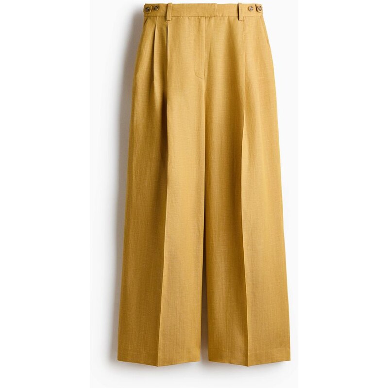 H&M - Elegantní kalhoty z lněné směsi - Hořčičně Žlutá