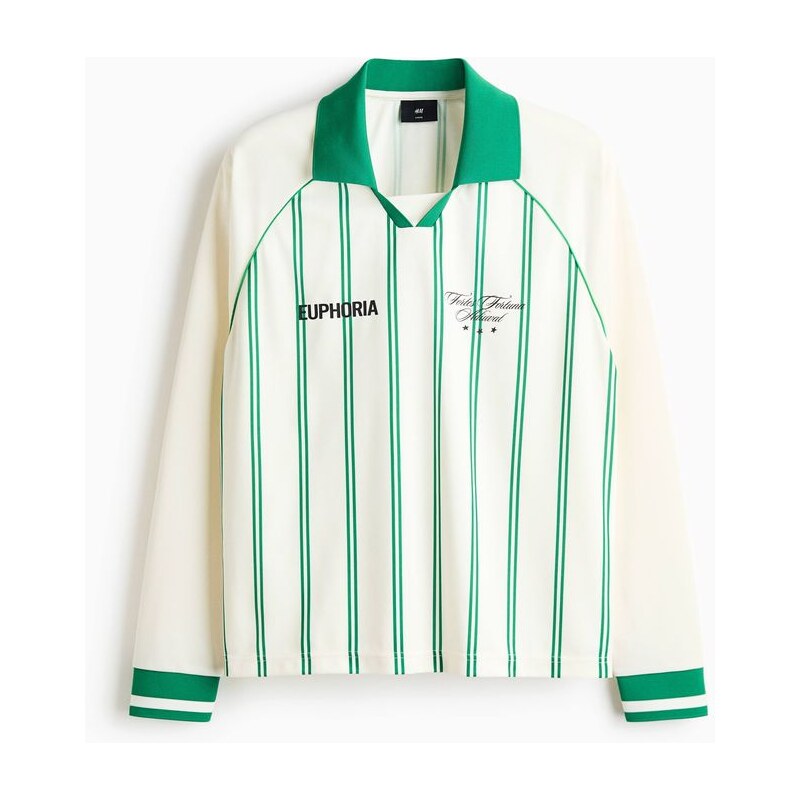 H&M - Tops potiskem a límečkem Loose Fit - Bílá/Proužky