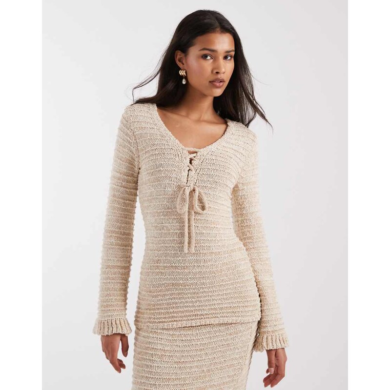 4th & Reckless textured knit tie front detail long sleeve top co-ord 113642903