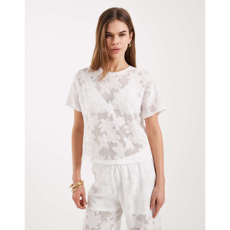ONLY boxy lace t-shirt co-ord in white