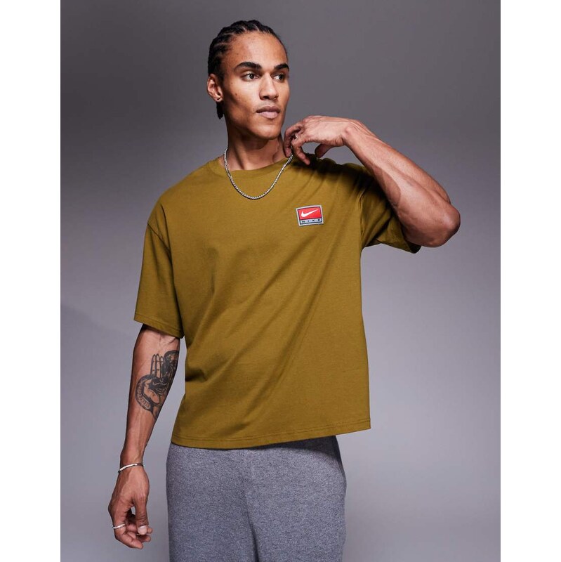Nike Retro Logo boxy oversized t-shirt in khaki-Green