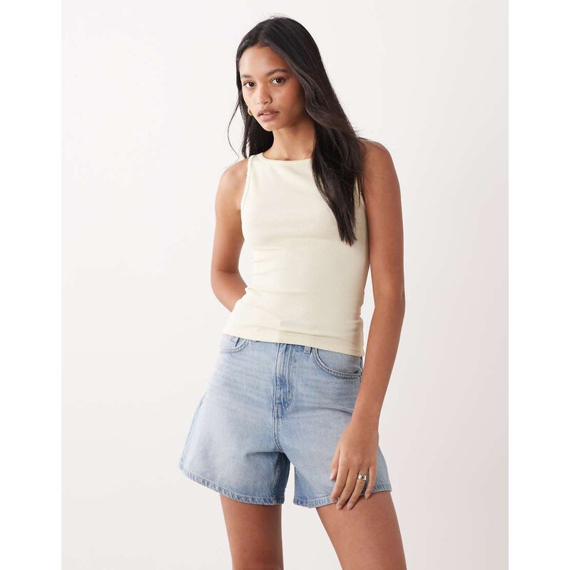 Miss Selfridge tank top with picot trim in buttermilk-Yellow 113642864