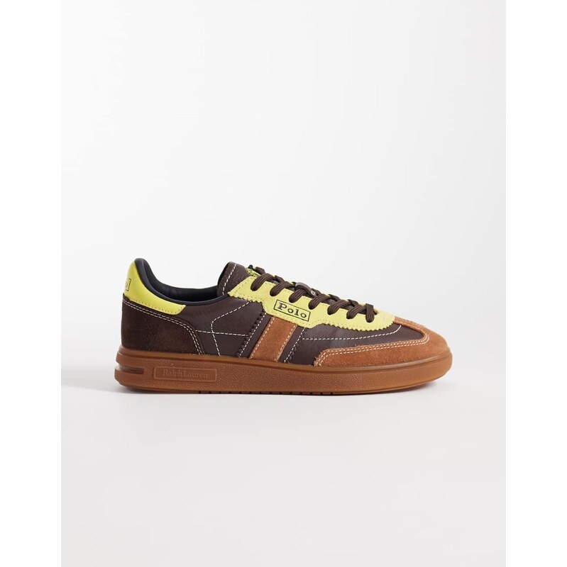 Polo Ralph Lauren lace up trainers in brown and yellow