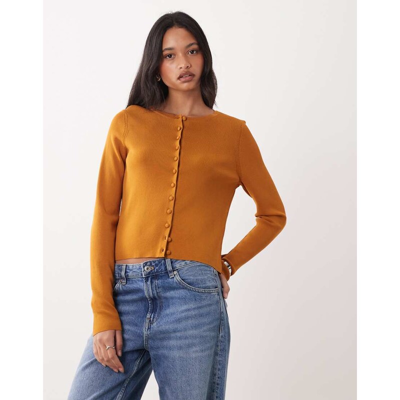 ASOS DESIGN compact crew neck cardigan with self covered buttons in 113642904