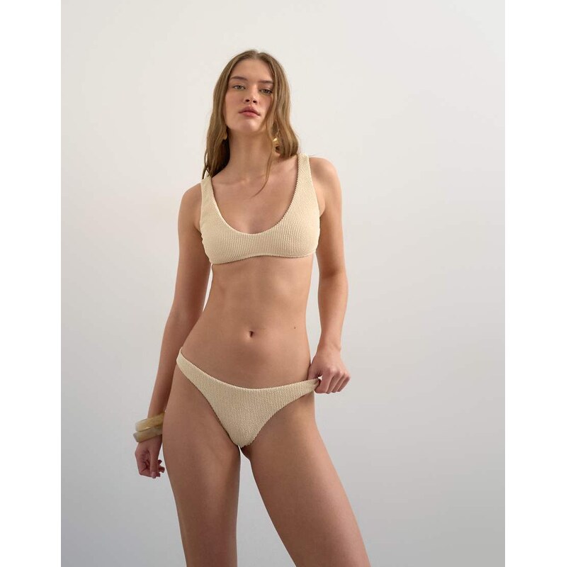 Topshop Tara crinkle thong bikini bottom in off white 115519635