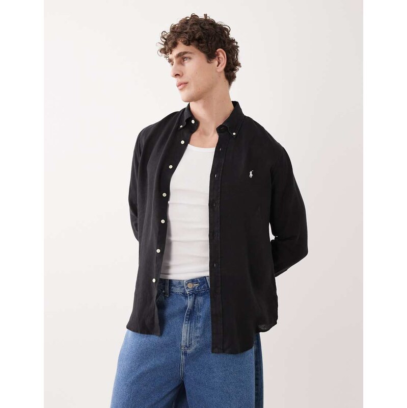 Polo Ralph Lauren icon logo linen shirt in black