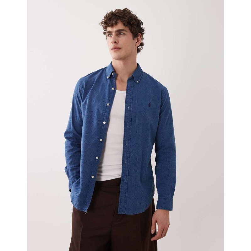 Polo Ralph Lauren icon logo long sleeve cotton seersucker shirt