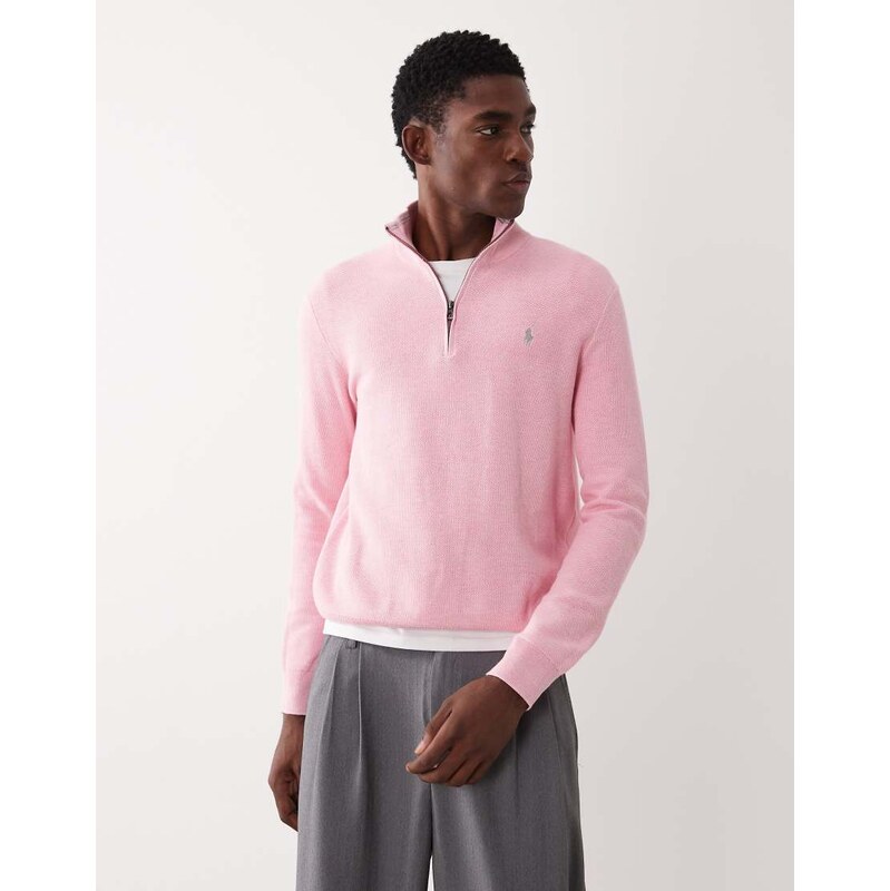 Polo Ralph Lauren icon logo half zip up jumper in pink