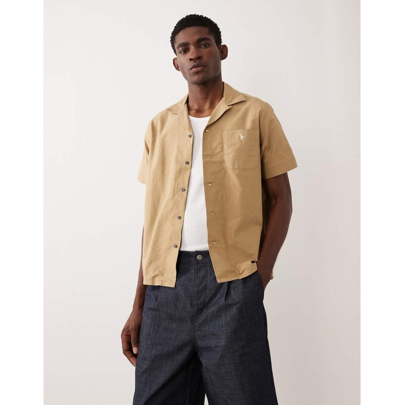 Polo Ralph Lauren short sleeve cotton shirt in tan-Brown