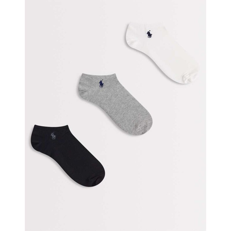 Polo Ralph Lauren 3 pack trainer socks in black, grey and white
