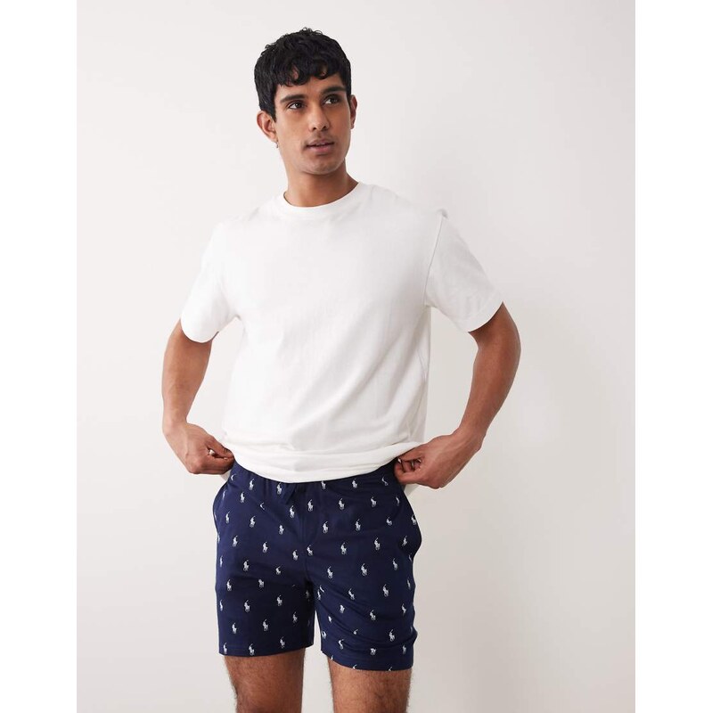 Polo Ralph Lauren all over icon logo jersey short in navy-Black