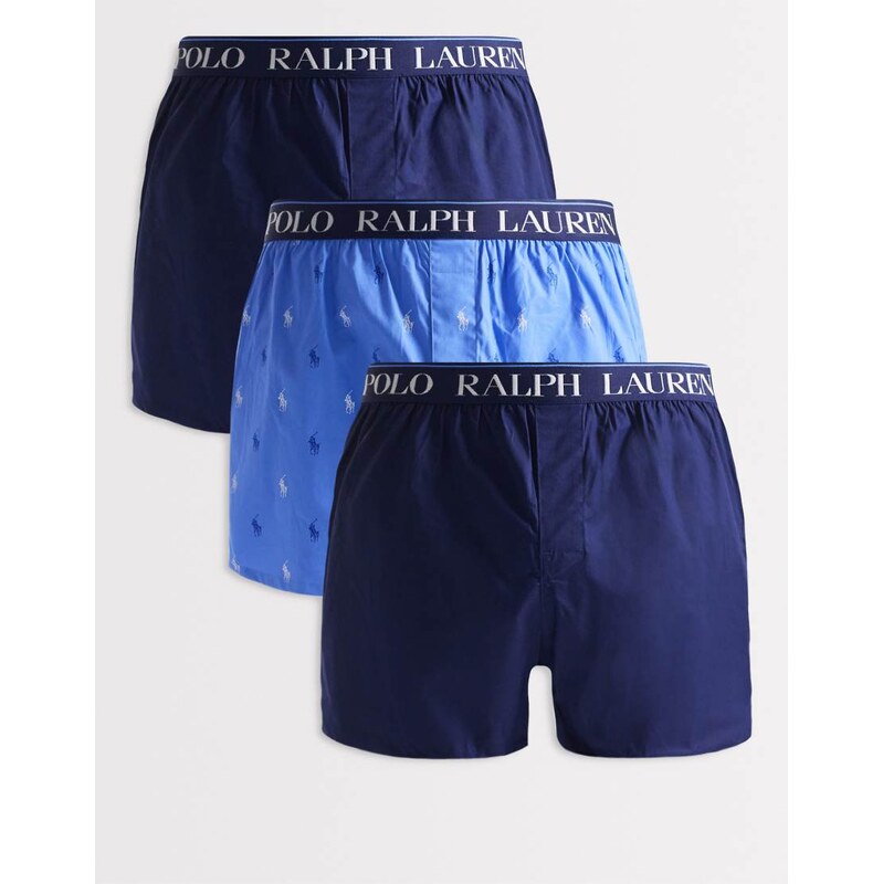 Polo Ralph Lauren 3 pack woven boxer shorts in blue multi