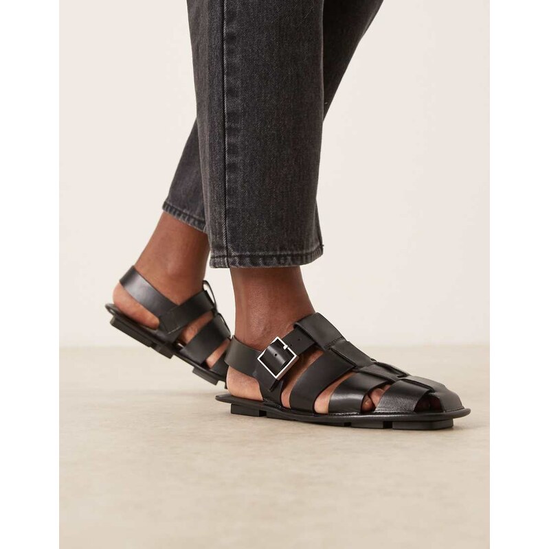 Calvin Klein Jeans leather fisherman buckle flat sandal in black 113643044