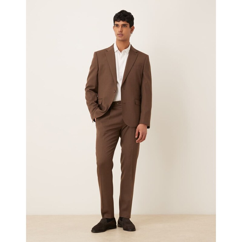 ASOS DESIGN slim suit trousers in brown premium wool