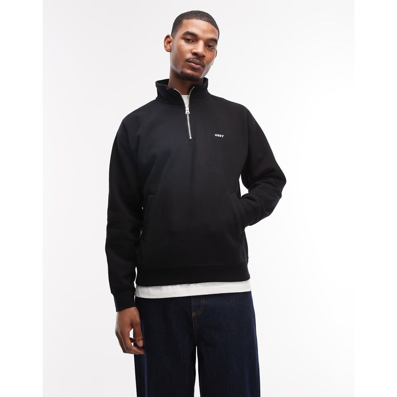 Obey established works quarter zip sweatshirt in black