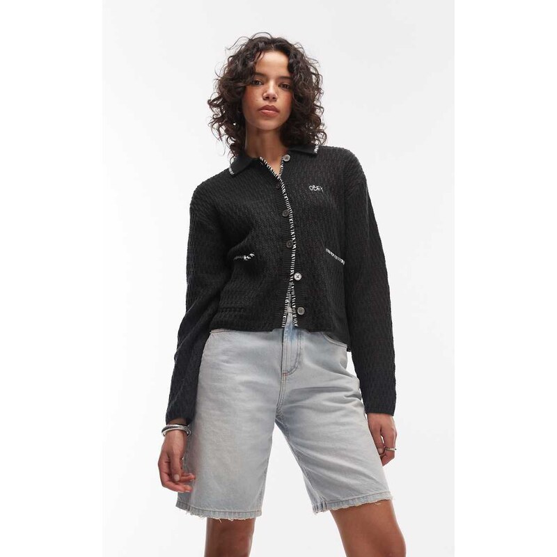 Obey amelie knitted button up cardigan in black 113643068