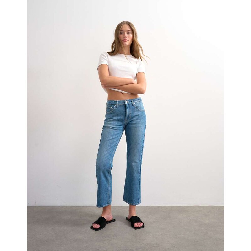 Topshop cropped kick flare in mid blue
