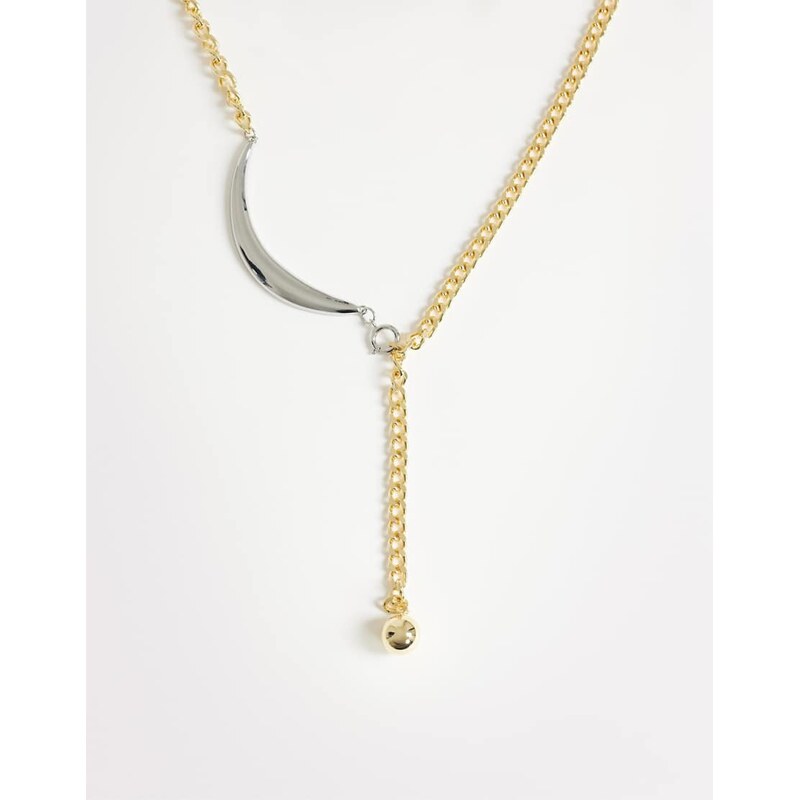 Topshop Denzel chunky asymmetric lariat necklace with ball in gold and 113643106