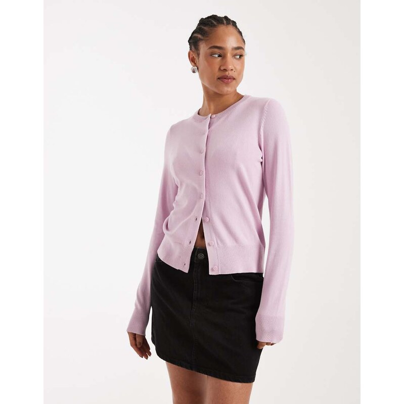 New Look fine gauge crew neck cardigan in pink
