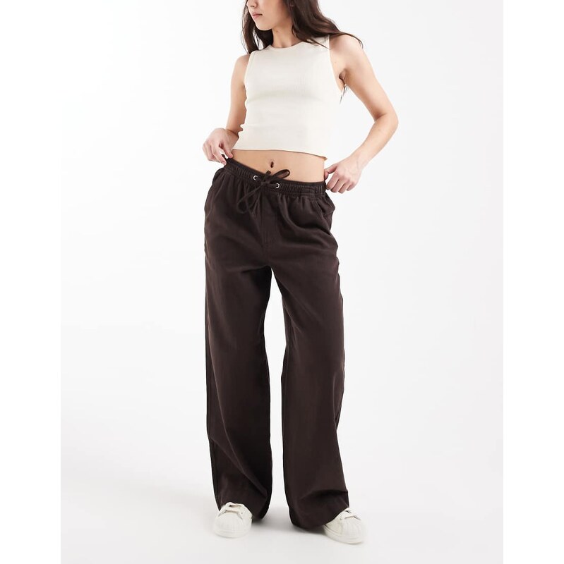 New Look wide leg chambray denim trousers in brown