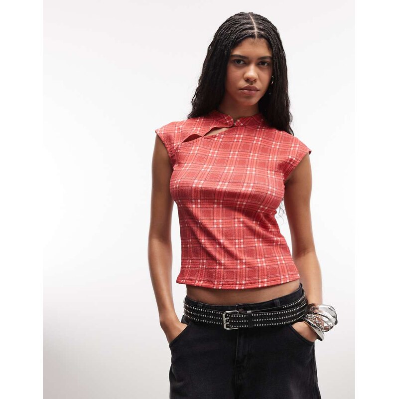 Reclaimed Vintage mandarin collar top with asymmetric detail in