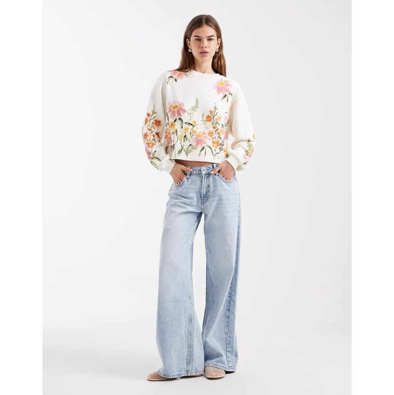 Miss Selfridge sweatshirt with flower print in cream-White 113643125