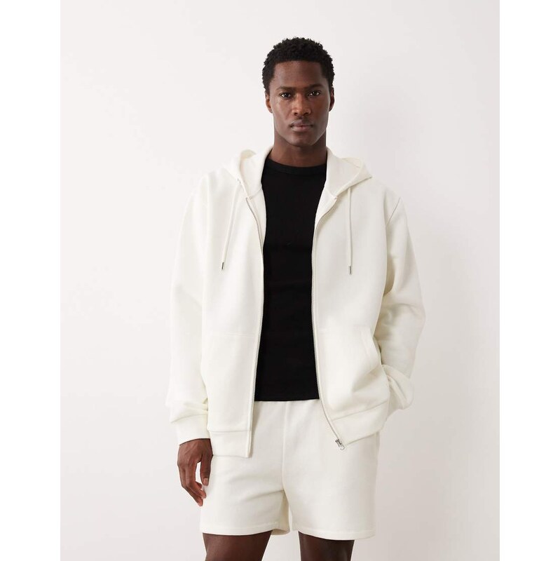 ASOS DESIGN co-ord relaxed pique zip through hoodie in cream