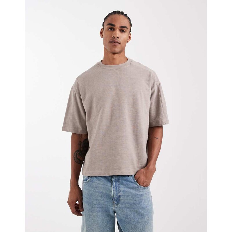 ASOS DESIGN boxy oversized t-shirt with seam detail in stone