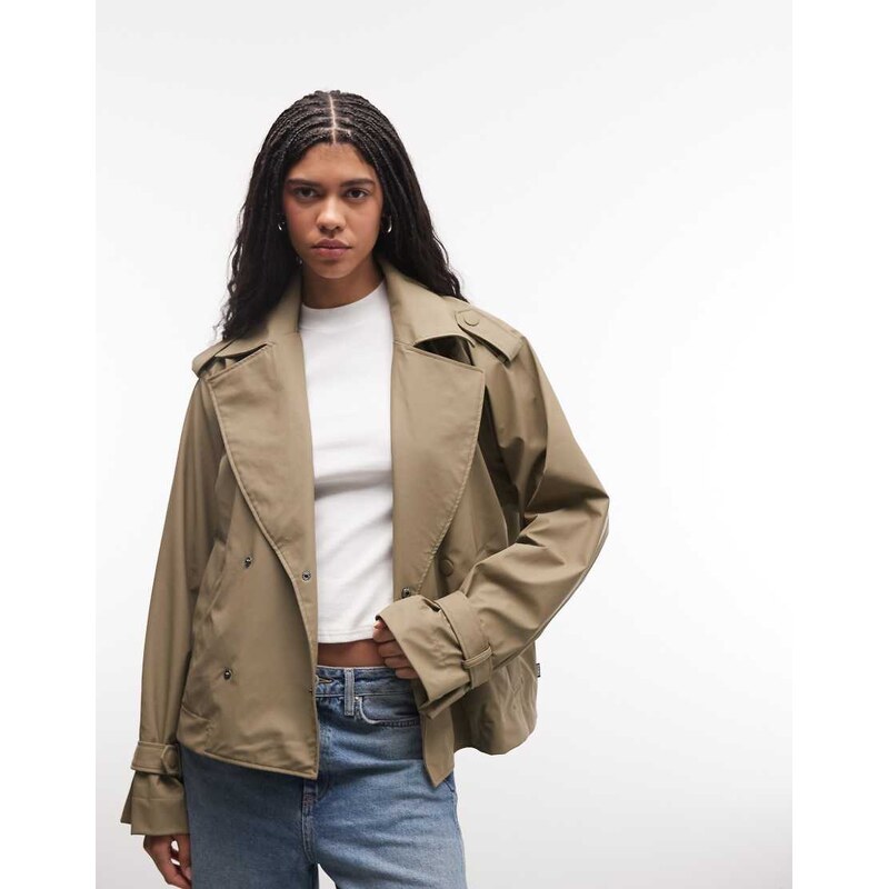 Rains 12610 waterproof double breasted short trench coat in dark beige 113650238