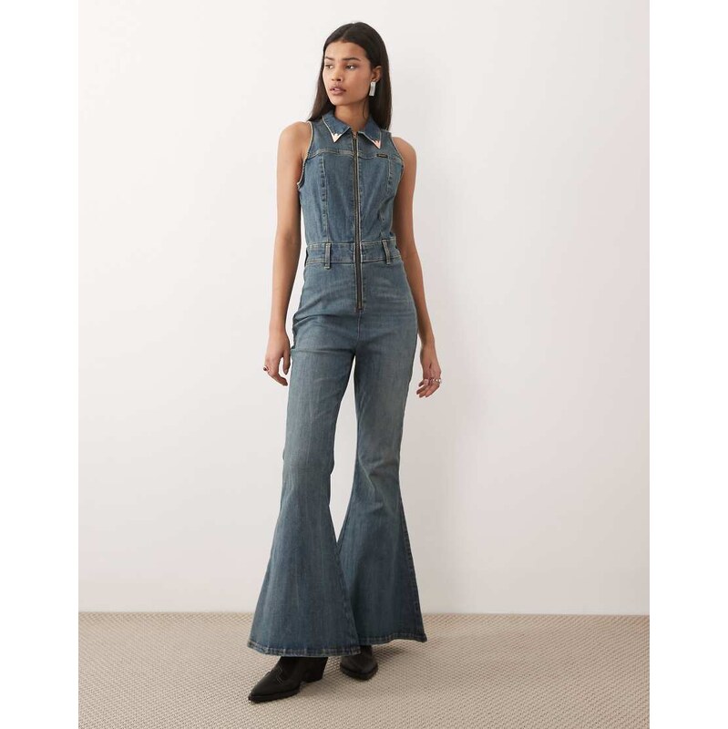 Wrangler x Lainey Wilson stretch super flare denim jumpsuit in