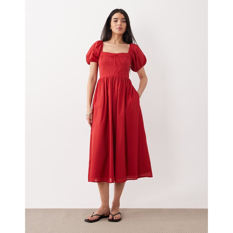 Abercrombie & Fitch milkmaid maxi dress in red