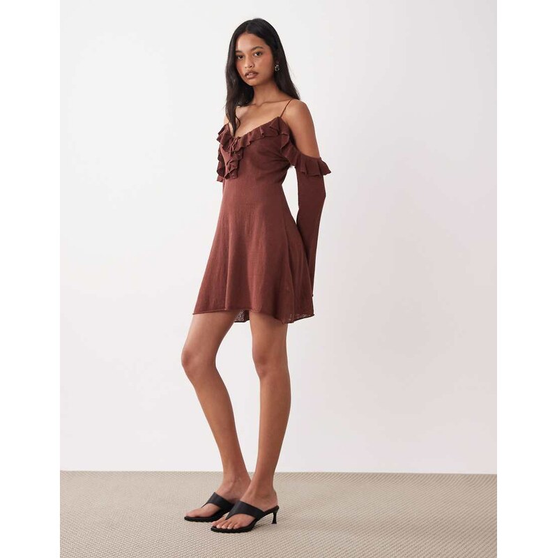 Miss Selfridge premium linen blend knit ruffle cold shoulder