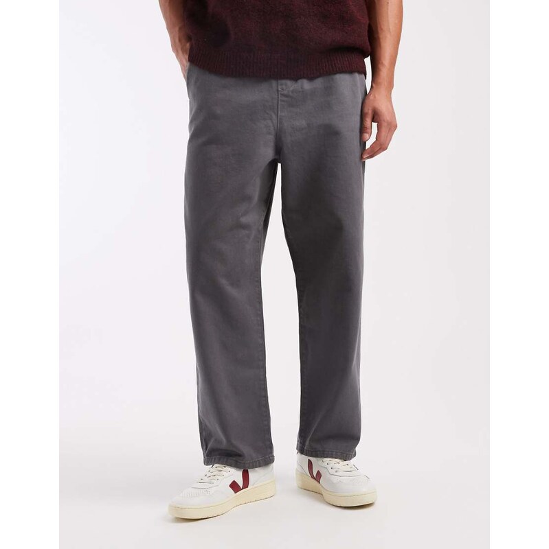 ASOS DESIGN relaxed tapered trousers in grey-Black