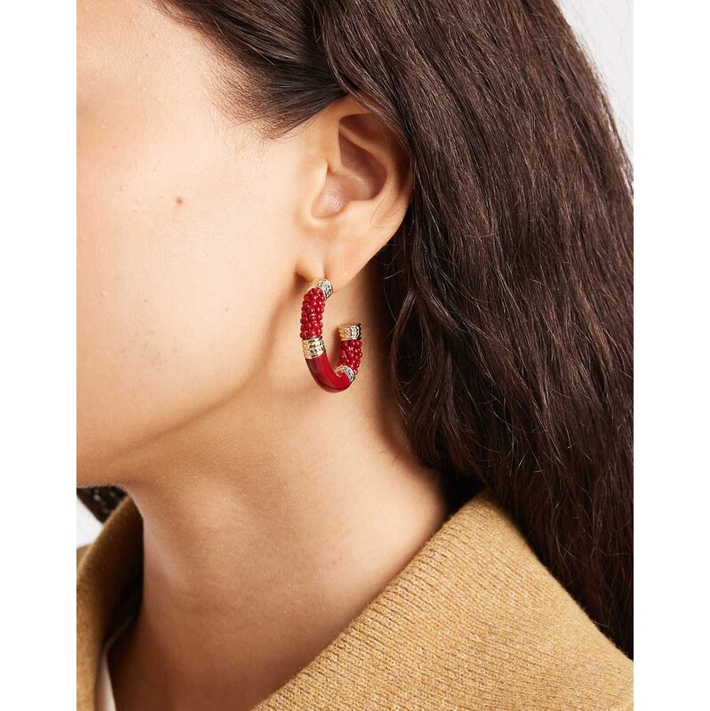 Accessorize enamel beaded hoop earrings in red 114281507