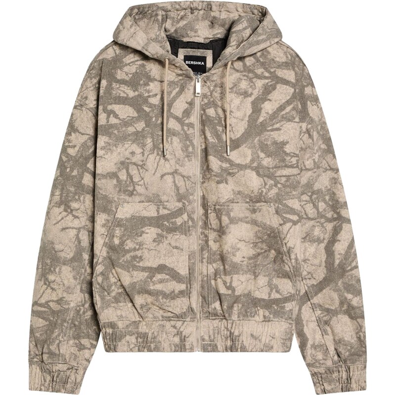 Bershka Přechodná bunda světle hnědá / hnědý melír
