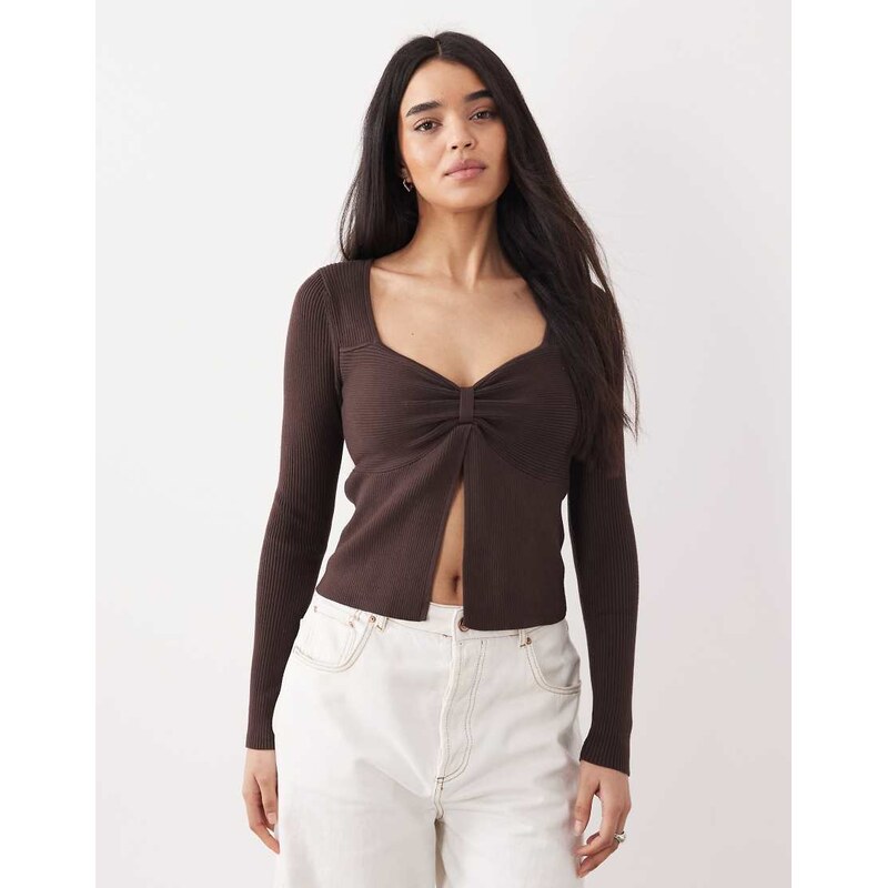 Abercrombie & Fitch sweetheart long sleeve knitted ribbed top in