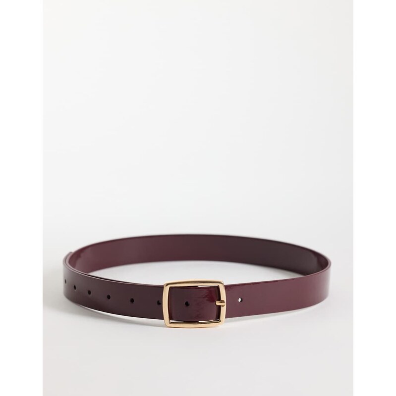 ASOS DESIGN square buckle belt in patent burgundy-Red 113650338