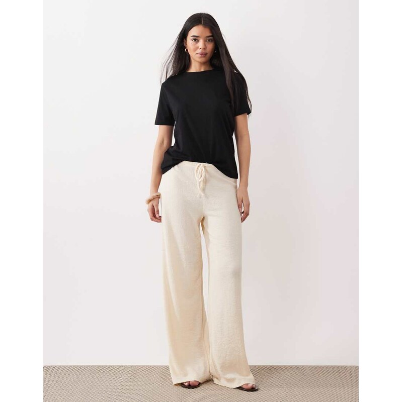 ASOS DESIGN co-ord texture pull on wide leg trouser in cream