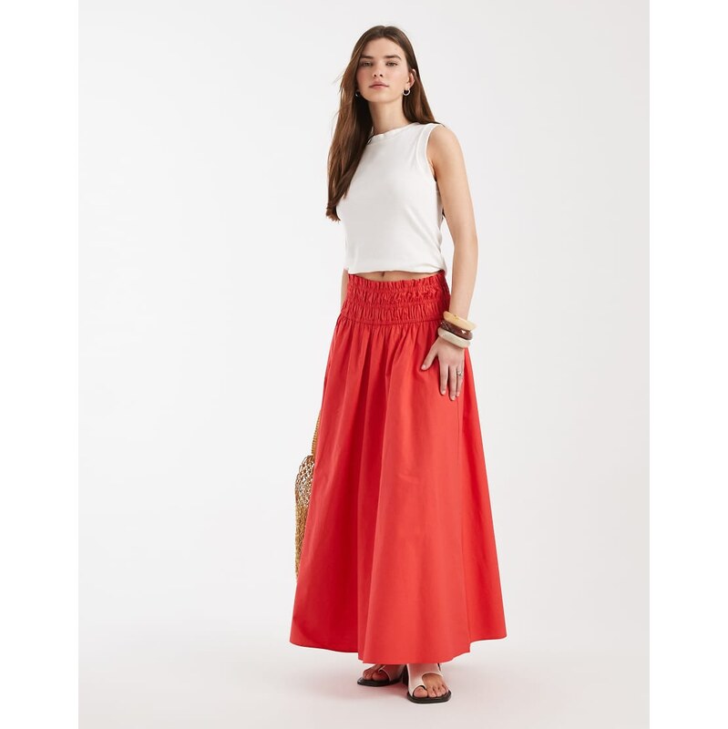 ASOS DESIGN shirred waist detail maxi skirt in red