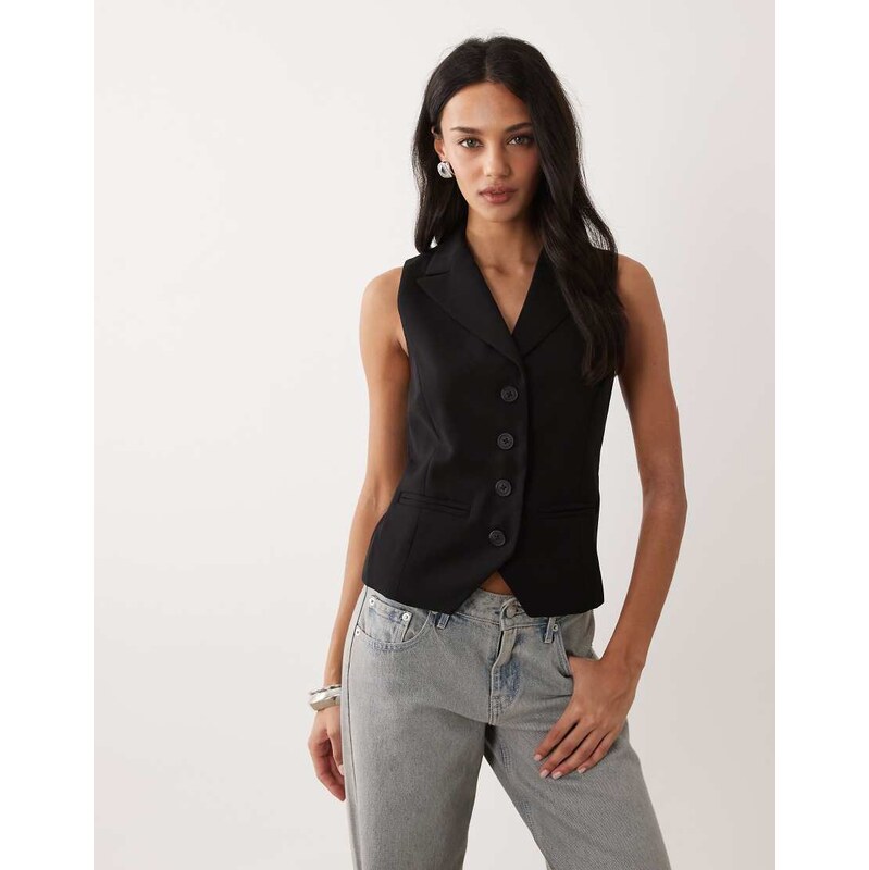 Nobodys Child collared button front waistcoat in black
