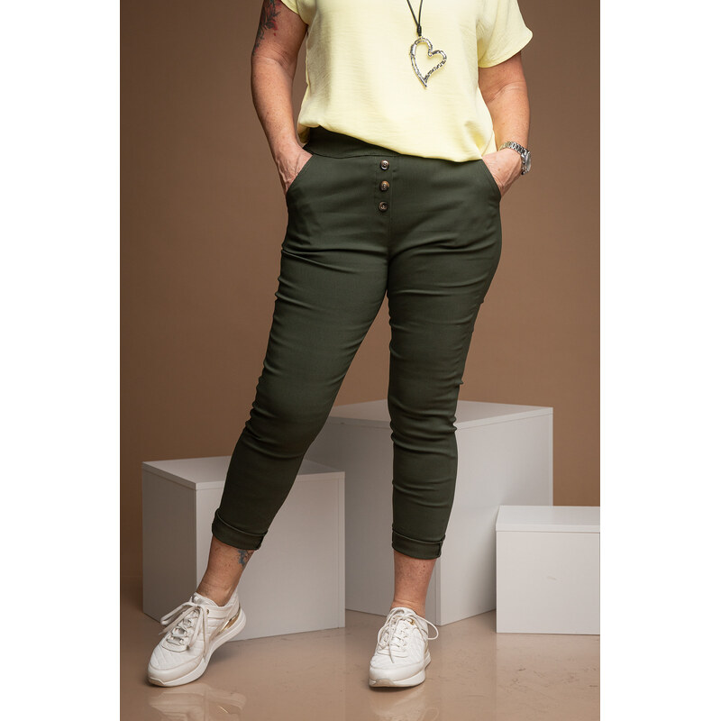 Italy fashion Pružné kalhoty ATOMKY Barva: Khaki, Velikost: L