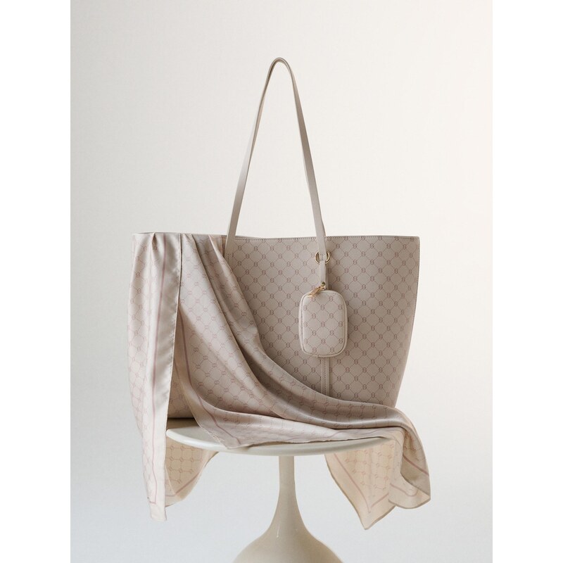 Sinsay - Velká kabelka tote s monogramem a peněženkou - béžová 113654555